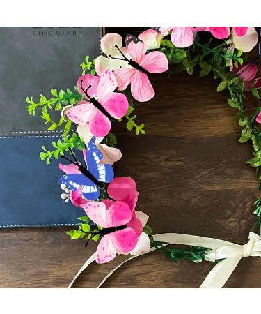 Pink Butterflies and Flowers Crown Headpiece - Butterfly Floral Garland for Girls - Wedding, Festival, Photo Prop - Buy Online on GoSupps.com