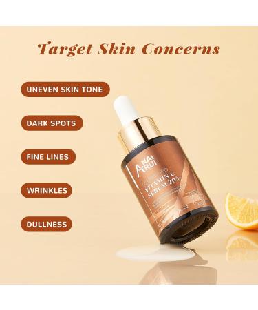 ANAIRUI Vitamin C Serum 20% with Hyaluronic Acid Vitamin E Reduce Fine Lines Wrinkles Dark Spots Uneven Skin Tone 1.05 FL. OZ - Buy Online on GoSupps.com