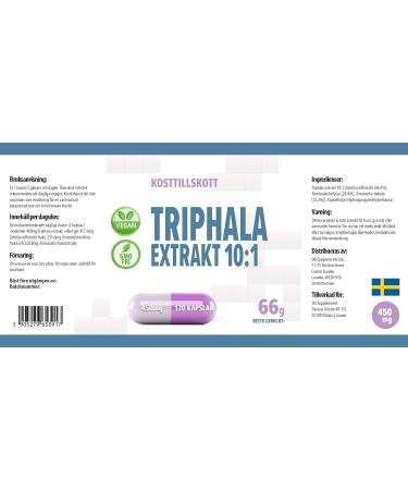 Triphala Extract 10:1 (4500mg) 120 Vegan Capsules | High Strength Supplement | AGROLAB Germany Certified | Gluten & GMO Free - Buy Online on GoSupps.com