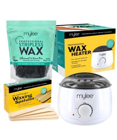 Mylee Professional wax kit with waxed heater hardwachs pearls 500 g application spatula stripless hair removal pain-free (charcoal & green tea) Kit + coal & green tea wax - Buy Online on GoSupps.com
