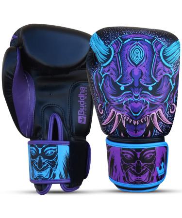 Buddha Fight Wear - Fantasy Luzbel Boxing gloves - Muay Thai - Kickboxing - High -quality synthetic leather - inhibiting odor substance - reinforced seams - different designs 14 Onz blue