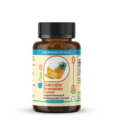 TrueMed Quercetin Bromelain Supplement Supports Immune Function Cardiovascular Health & Antioxidant Protection 800mg Quercetin 165mg Bromelain 60 Veg Capsules Supports Healthy Inflammation Response