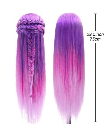 Topdirect 75cm Synthetic Hair Wig Head for Hairdressing Training | Color Gradient Violet with Holder & DIY Hairstyles Set - Buy Online on GoSupps.com