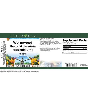 Wormwood Herb (Artemisia Absinthium) - 450 mg (100 Capsules ZIN: 510990) - 3 Pack - Buy Online on GoSupps.com