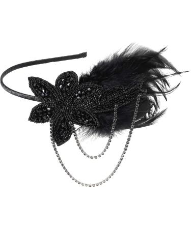 BABEYOND Vintage 1920s Headband 1920s Headpiece Feather Beaded Headband Crystal Flapper Headpiece Great Gatsby Costume Accessories Roaring 20's Accessories (Black) - Buy Online on GoSupps.com
