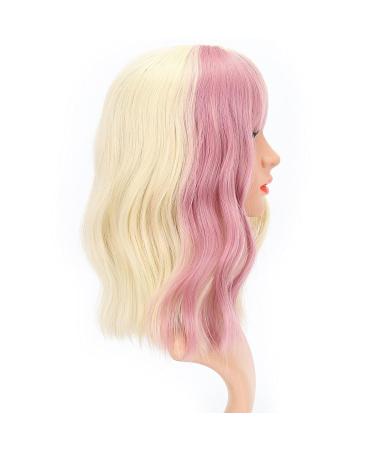 Faelbaty Short Blonde & Pink Wig - Curly Wavy Synthetic Bob for Women | Cosplay Costume Accessory - Buy Online on GoSupps.com