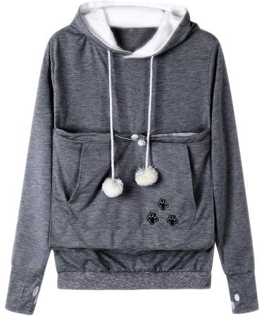 Dresswel Women's Hooded Sweater with Dog & Cat Bag - Autumn/Winter Long Sleeve Hoodie in Dark Gray - Buy Online on GoSupps.com