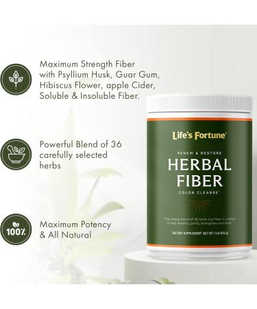Buy Life's Fortune Organic 100% Natural Herbal Fiber Powder - Gut Health Supplement with Apple Fiber Non-GMO Soy & Gluten-Free - 455g (50 Servings) - International Shipping Available - Buy Online on GoSupps.com