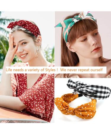 Women's Fashion Polka Dot Rabbit Ear Bow Headbands - Vintage Wide Bunny, Knotted Turban Headbands (6 Pcs) - Buy Online on GoSupps.com
