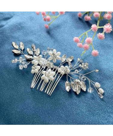 Resweky Bride Wedding Flower Hair Comb Silver Rhinestone Bridal Hair Pieces Beads Side Comb Bride Hair Accessories for Women and Girls - Buy Online on GoSupps.com