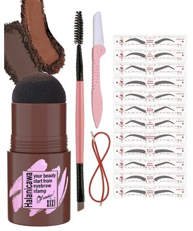 Eyebrow Stamp & 30 Eyebrow Stencils Kit, One Step Eyebrow Shaping Kit, Professional Brow Powder Stamp, Waterproof Long-Lasting Eyebrow Definer Makeup(Dark Brown)