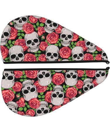 Skull and Roses Microfiber Hair Towel - Soft Super Absorbent Quick Dry Cap for Long Curly & Thick Hair - Buy Online on GoSupps.com