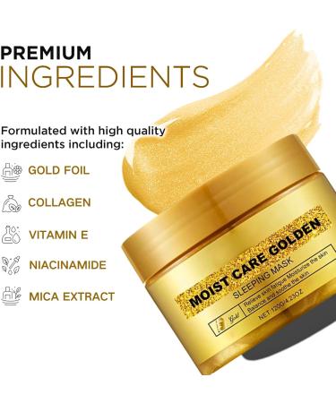 Gold Overnight Sleeping Facial Mask Collagen Night Wrapping Mask Hydrating Face Mask Face Peel Mask Firming Deep Skin Clean Purifying Acne Reduces Fine Lines & Wrinkles Face Masks Skincare 120G - Buy Online on GoSupps.com