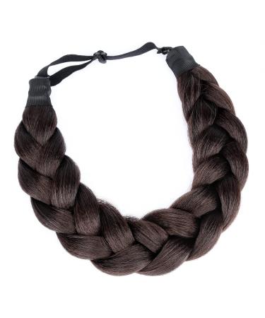 BOBIYA Afro Thick Yaki Straight Wide 2 Strands Synthetic Braided Headband Kinky Straight Plait Headband (Brunette Brown)