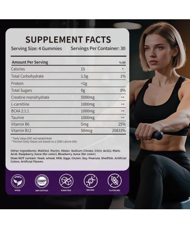 Creatine Monohydrate Gummies 5000mg - Sugar Free Pre Workout Supplement for Men & Women Creatine Gummies for Muscle Strength Recovery Cognitive Health & Memory Mixed Berry Flavor 120 Count - Buy Online on GoSupps.com