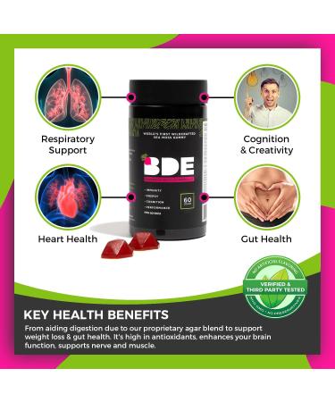 BDE Wildcrafted Sea Moss Gummy Maca Root Beets Lions Mane Mushroom Vitamin D + E - Vegan Collagen Zinc Immunity & Detox Gut Health - 60 Count 60 Count (Pack of 3) - Buy Online on GoSupps.com