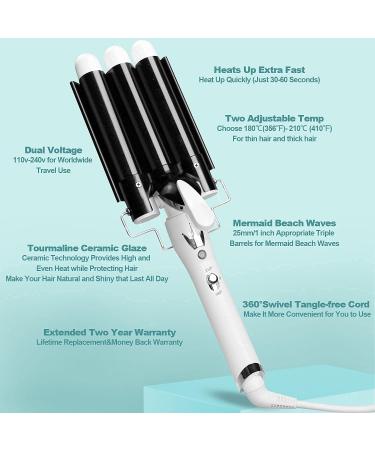 3-Barrel Curling Iron for Beach Waves | 25mm Adjustable Temperature Ceramic Waver - Ideal for Long & Short Hair - Quick Heating Black - Buy Online on GoSupps.com
