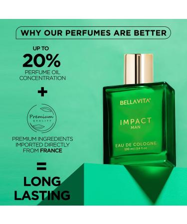 Bella.vitaa Luxury IMPACT MAN Eau De Cologne Perfume with Mandarin Orange Patchouli Cedar | Woody Citrusy Long Lasting EDC Fragrance Scent for Men 100Ml - Buy Online on GoSupps.com
