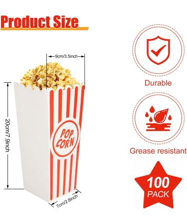 DAJAVE 100 Pcs Popcorn Boxes Large Popcorn Tubs Red and White Stripes Popcorn Buckets Cardboard Popcorn Bags for Party Birthday Film Night Cinema Movie Night (20x7x9cm) - Buy Online on GoSupps.com