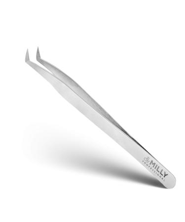 By MILLY Professional - Volume Eyelash Extension Tweezers - Lash Tweezers for Volume Pick-Up - Curved Precision Closure Tips - Titanium Coated Stainless Steel - 12 cm (4.72 inches)