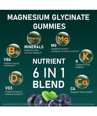 Fruitoday Magnesium Glycinate Gummies with Vitamin D3, B6, Calcium & Potassium, Blueberry Flavor, 60 Count - Buy Online on GoSupps.com