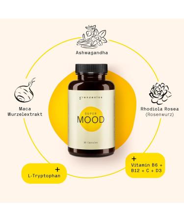Limitless Super Mood - High-Dose Vegetable Capsules for Mental Well-Being | Ashwagandha & Maca | 90 Capsules Made in Austria - Shop Internationally - Buy Online on GoSupps.com
