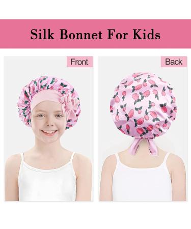 Arqumi Kids Satin Sleeping Bonnet 2-Pack - Pink+Purple Patterned Hair Bonnets for Children - Buy Online on GoSupps.com