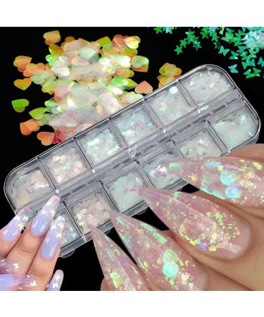 24 Grids Holographic Nail Sequins with Tweezers - Iridescent Mermaid Flakes for DIY Nail Art Decoration - Buy Online on GoSupps.com