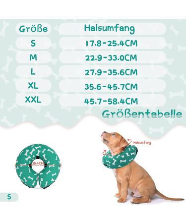 Supet Halskrause Dog - Adjustable Inflatable Recovery Collar for Dogs & Cats | Comfortable Protective Cone (Green Bones S - Neck Circumference: 17.8-25.4cm) - Buy Online on GoSupps.com