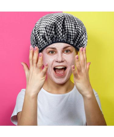 Vintage Pattern Terry Cloth Lined Shower Cap - 2 Pack | Triple Layer, Microfiber Dry Hair, Reusable & Waterproof | Large Long Hair Bath Cap for Women - Buy Online on GoSupps.com
