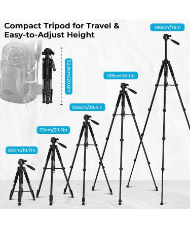 ZIKZOK 75 Inch Lightweight Aluminum Camera Tripod for DSLR/SLR/DV/GoPro/iPhone - Black - Buy Online on GoSupps.com