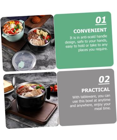 Zerodeko 1 Set Instant Noodle Bowl Food Containers Noodle Bowl with Lid Bowl with Tableware Japanese Ramen Noodles Salad Bowl Lidded Food Bowl Child Chopsticks Stainless Steel 18.50X15.50X11.50CM Black - Buy Online on GoSupps.com