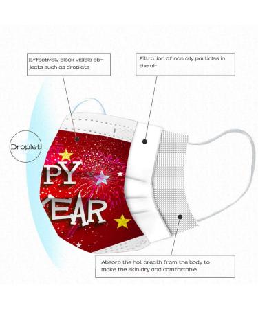 ZQP BEUU 50PCS 2021 Happy New Year Printed Disposable Face_Mack for Women Men 3 Ply Non-Woven with Elastic Ear Loop Holiday Festival Designer for Adults Breathable Dust Air Pollution Mixed - Buy Online on GoSupps.com