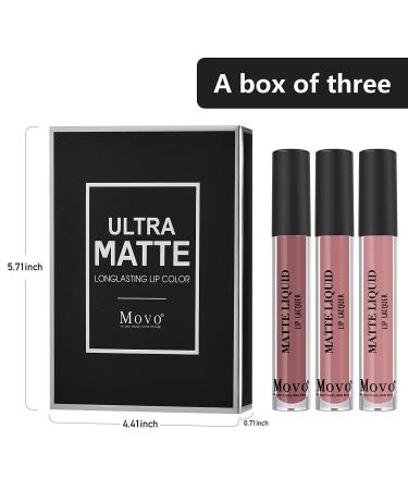 Movo 3pcs Liquid Lipstick Set - Ultra Matte Nude Colors | Long-Lasting Matte Lip Lacquer (3 Matte) - Buy Online on GoSupps.com