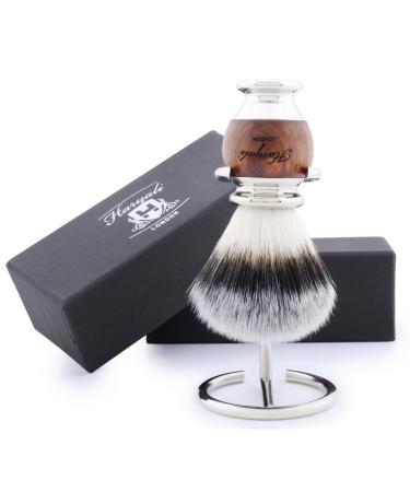 Haryali London shaving brush - sustainable shaving brush set - shaving brush made of wood and stainless steel - shaving brushes synthetic silver spitz - stainless steel shaving stand - shaving brush holder - Buy Online on GoSupps.com