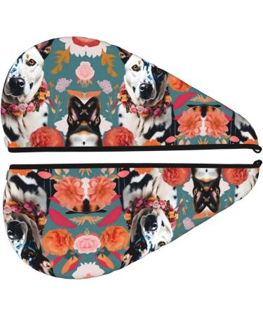 Cattle Dog Florals Coral Velvet Dry Hair Cap | Unisex Wet Towel Wrap for Bathing Pool Parties and Beach Perfect Home Accessory - Buy Online on GoSupps.com