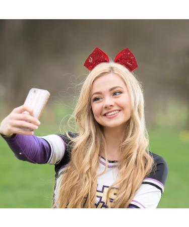 Glitter Sequin Cheer Bow Hair Ties - Christmas Sparkly Ponytail Holder for Girls, Women, Teens - Red Gold Silver Elastic Band Cheerleader Decor - Sports Party Favor Gift - Buy Online on GoSupps.com