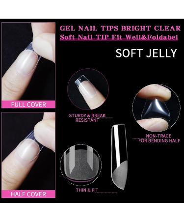 360Pcs MissSix Short Clear Gel Nail Tips - Professional Soft Gel Press On Nails - Almond, Coffin, Square Shape - Full Cover Fake Tips for Acrylic Nails - C-Nail Tips-G1 - Buy Online on GoSupps.com