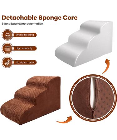 Kphico Sturdy 3 Tiers Foam Dog Stairs for High Beds - Non-Slip Pet Steps for Small Dogs & Cats - 15.7 High Dog Ramp - Extra Wide & Deep - Includes Pet Hair Remover Roller - A-Brown - Buy Online on GoSupps.com
