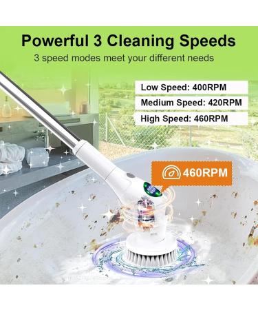 Electric Spin Scrubber Cordless Cleaning Brush with 8 Replaceable Brush Heads and Adjust Extension Handle LED Light Real-time Power Display 3 Speeds IPX7 Waterproof Shower Scrubber - Buy Online on GoSupps.com