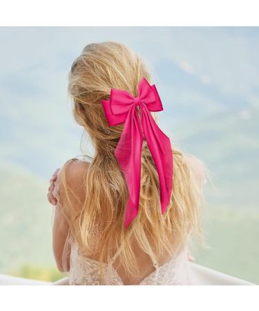 Silky Satin Hair Bows 3 Pcs Large Ribbon Bow Hair Clips Oversized Vintage Soft Long Tail Hair Slides Barrettes with Metal Clips Cute Elegant Bowknot Aesthetic Princess Hair Accessories for Women Rose Pink & White & Blue - Buy Online on GoSupps.com