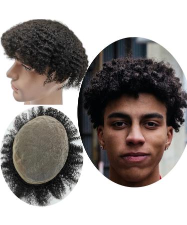 Afro Locke Toupet for men yanahair thin French tip bleached knot natural hairline wigs hair system brazilian hair wig man (10x8 " #1 deep black 8mm lure) - Buy Online on GoSupps.com