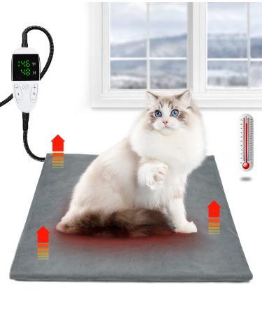 Pet Heating Pad, Upgraded Temperature(86-146) Adjustable Cat Heating Pad with Timer(4/8/12/24/48H), Waterproof Heated Cat Bed with Chew Resistant Cord, Auto Power Off Medium (18"X 18") Grey
