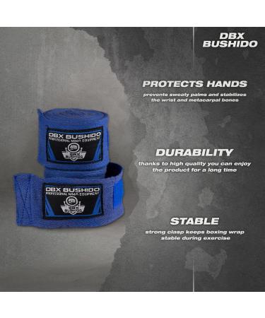 DBX Bushido Boxing Bandages - 4m/2m Cotton Flexible Wraps for Men | Strong Velcro Fastener | Ideal for Martial Arts - Blue - Buy Online on GoSupps.com
