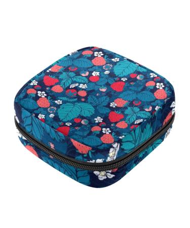 Menstrual Pad Bag with Zipper Ladies Napkin Pouch Tampons Collection Bag for Women and Girls (Strawberry Leaves)