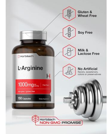 Horb ach L Arginine Supplement 1000mg Capsules | 150 Powder Pills | for Men and Women | Free Form | Non-GMO & Gluten Free Supplement - Buy Online on GoSupps.com
