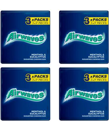 Airwaves Chewing Gum Mint Flavour - 108 Pieces in 4 Packs - Menthol & Eucalyptus Bundle with On-The-Go Silver Window Lid Tin - Cooling and Breath-Freshening for Long-lasting Freshness - Buy Online on GoSupps.com