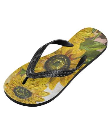 Buy Mnsruu Oil Painting Sunflower Flip Flop Sandals | Stylish Home Slippers for Men & Women - Perfect for Travel Spa & Relaxation - Buy Online on GoSupps.com