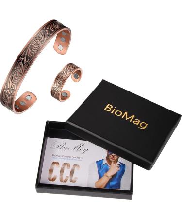 Biomag Men's Copper Bracelet - 99.9% Pure Magnetic Bangle for Arthritis Relief | Adjustable Joint Pain Jewelry Gift - Buy Online on GoSupps.com