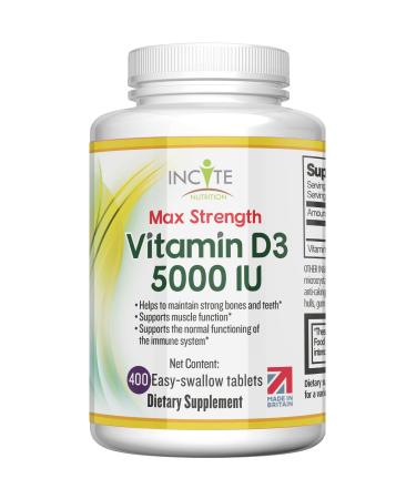 Incite Nutrition Vitamin D 5000 iu - 400 Premium Vitamin D3 Easy-Swallow Micro Tablets - One a Day High Strength Cholecalciferol VIT D3 5000iu - Vegetarian Supplement - Made in The UK Vitamin D3 5000iu